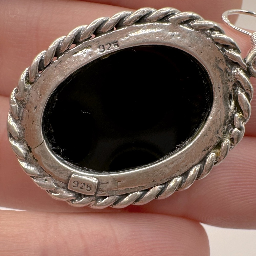 VINTAGE Navajo Oval Onyx & Sterling Silver Dangle Earrings - Picture 11 of 15